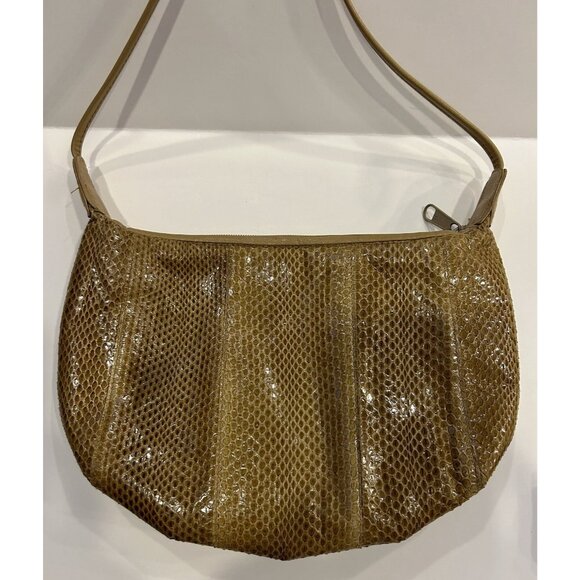 Clemente Vintage Snake Skin Shoulder Purse Tan / Brown With Strap Zipper Closure - Picture 5 of 16